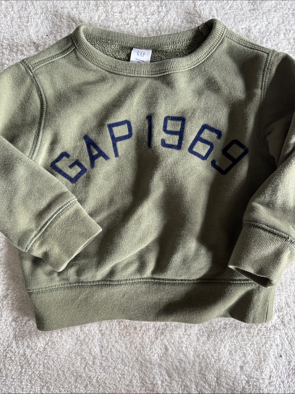 GAP Olive Green Sweatshirt with Navy Logo